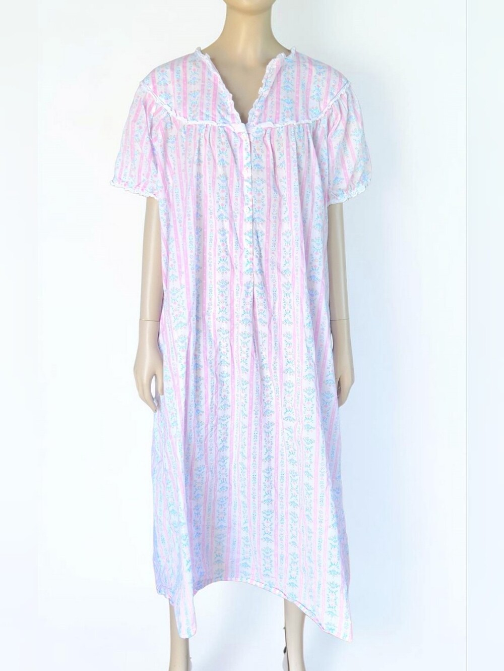 Lanz Of Salzburg Pink Floral Midi Tyrolean Cotton Lawn Nightgown Eyelet Trim L